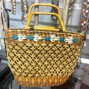 Nine West raffia bamboo bag